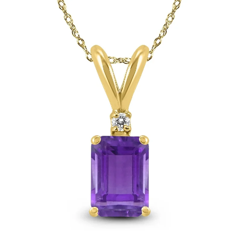 celestial crystal pendant necklace with initials -Marquee 14K Yellow Gold 6x4MM Emerald Shaped Amethyst and Diamond Pendant