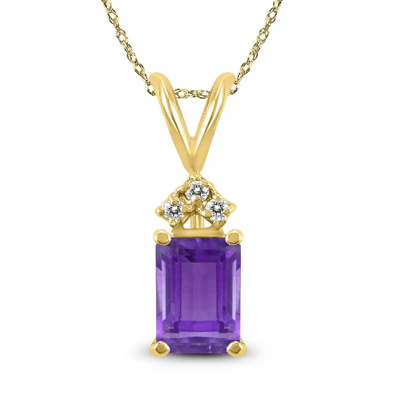 gold pendant necklace with personalized initials -Marquee 14K Yellow Gold 6x4MM Emerald Shaped Amethyst and Diamond Pendant