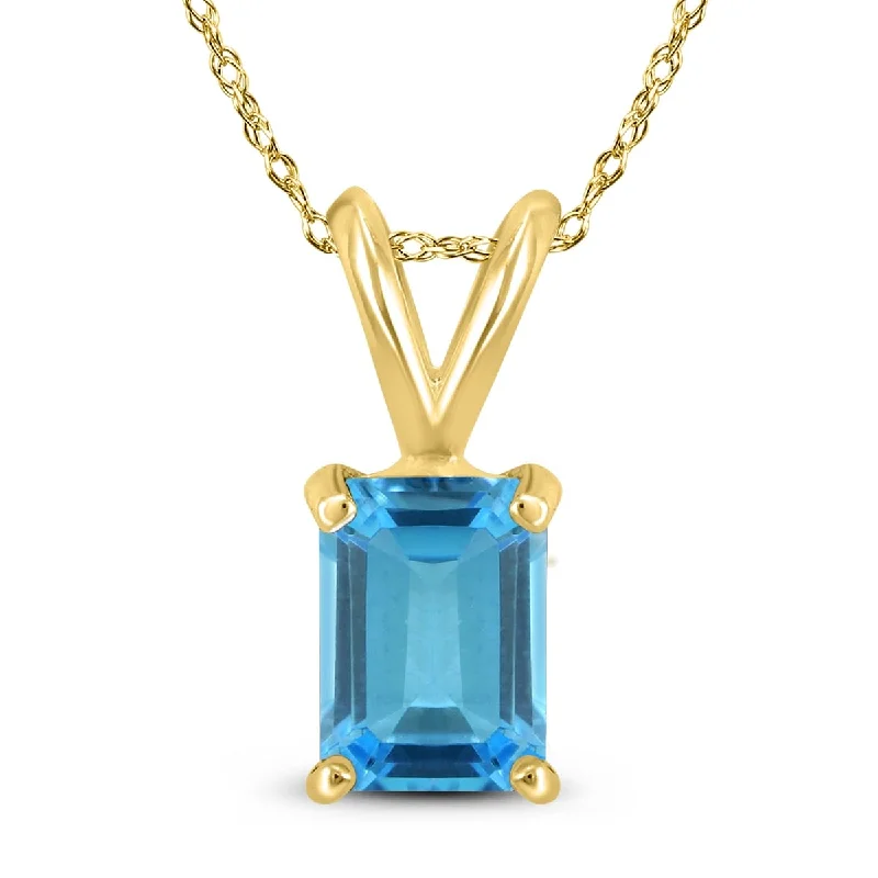 personalized pendant necklace with star charm -Marquee 14K Yellow Gold 6x4MM Emerald Shaped Blue Topaz Pendant