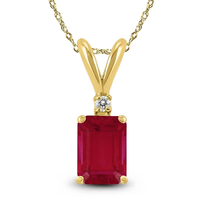 dainty gold pendant necklace for brides -Marquee 14K Yellow Gold 6x4MM Emerald Shaped Ruby Pendant