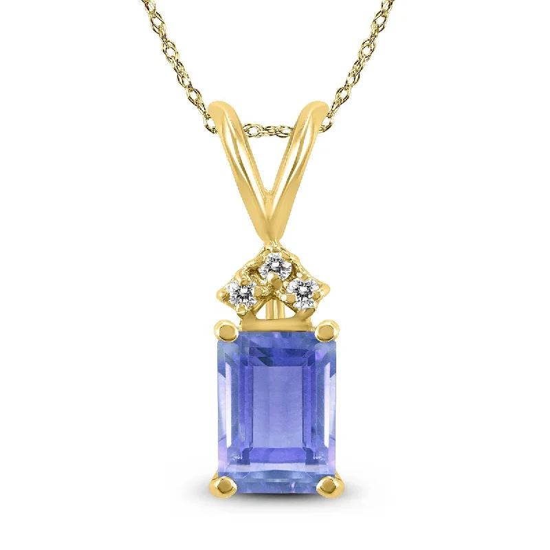 celestial crystal pendant necklace for women -Marquee 14K Yellow Gold 6x4MM Emerald Shaped Tanzanite and Diamond Pendant