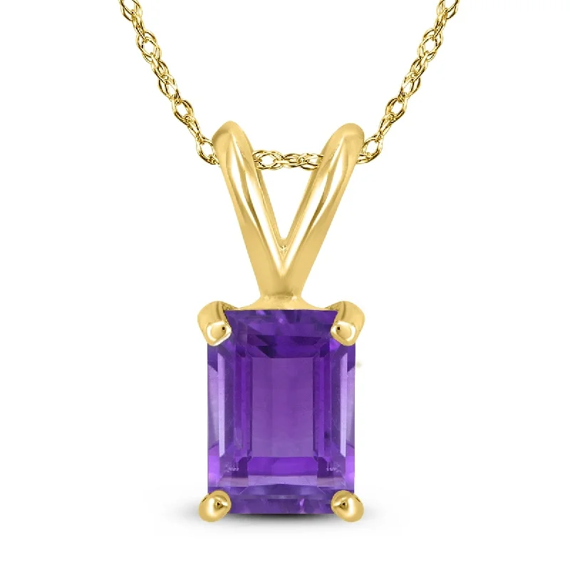 personalized bar necklace with custom message -Marquee 14K Yellow Gold 7x5MM Emerald Shaped Amethyst Pendant