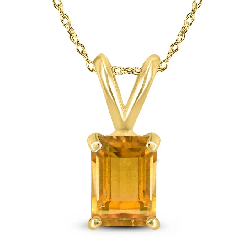 pendant necklace with engraving for bridal party -Marquee 14K Yellow Gold 8x6MM Emerald Shaped Citrine Pendant