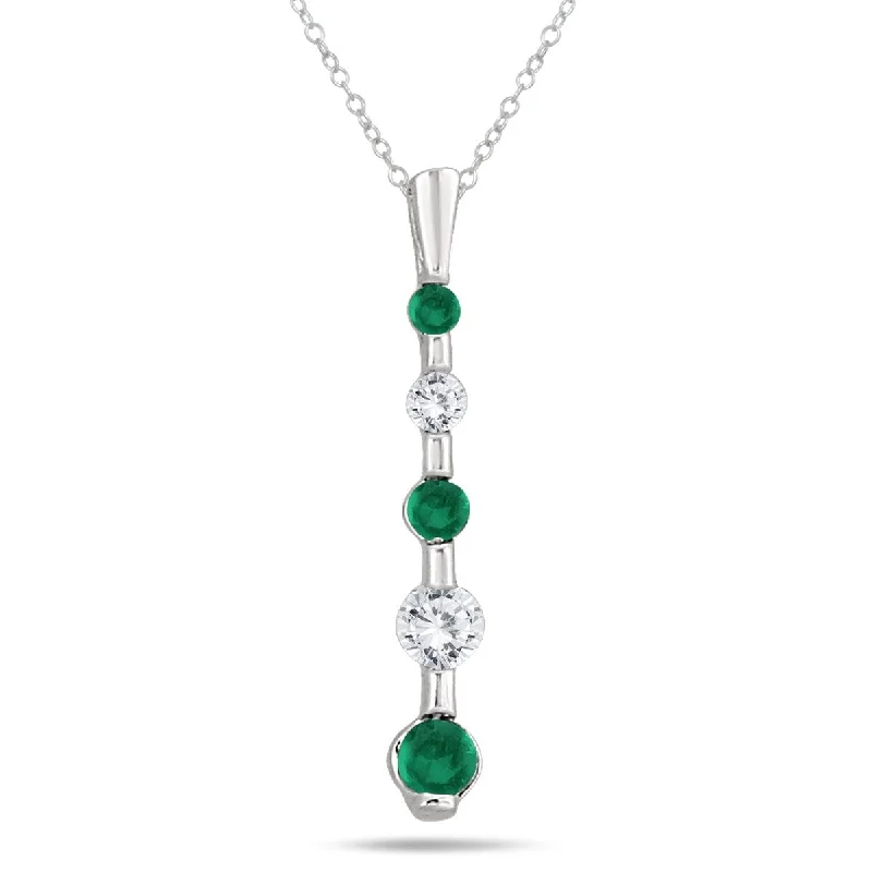 personalized pendant necklace with star charm -Marquee Jewels Diamond and Emerald Pendant in 14k White Gold