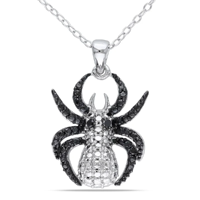 women’s celestial pendant necklace gold -Miadora Sterling Silver Black Diamond Spider Necklace