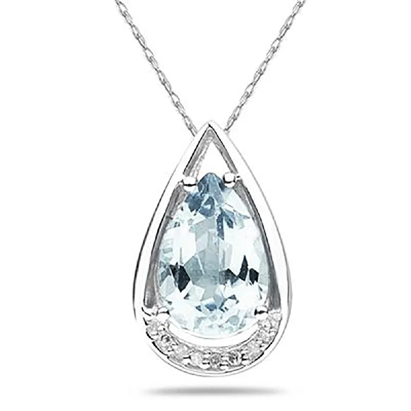 pendant necklace with initials for couples -Pear Shaped Aquamarine and Diamond Raindrop Pendant in 10k White Gold