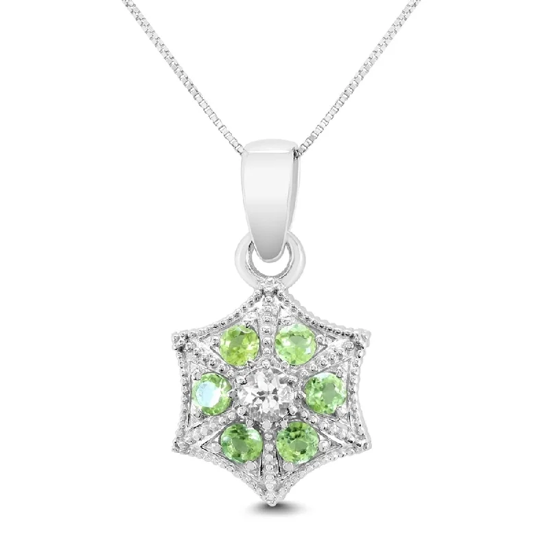 personalized pendant necklace with gemstone for couple -Peridot and White Topaz Royal Pendant in .925 Sterling Silver