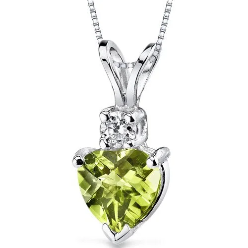 custom pendant necklace for special occasions -Peridot and Diamond Pendant Necklace 14K White Gold 0.86 Carat Heart Shape