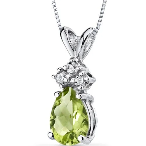 custom name pendant necklace silver -Peridot and Diamond Pendant Necklace 14K White Gold 0.69 Carat Pear Shape