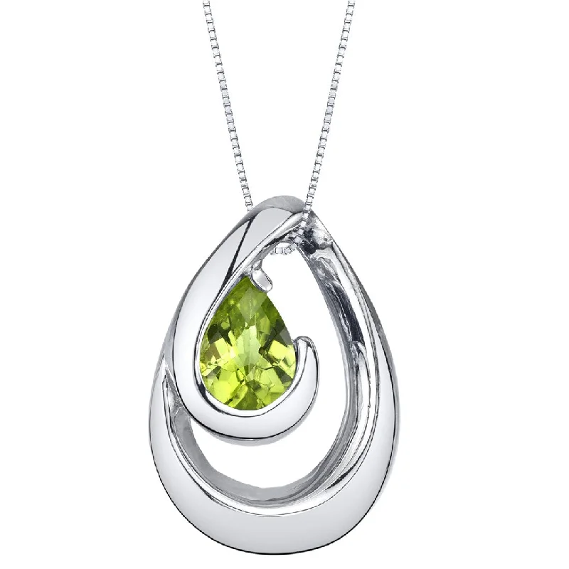 women’s pendant necklace with custom design -Peridot Sterling Silver Wave Pendant Necklace