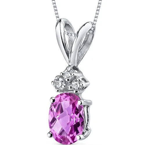 women’s minimalist bar pendant necklace silver -Pink Sapphire and Diamond Pendant Necklace 14K White Gold 1.03 Carats Oval