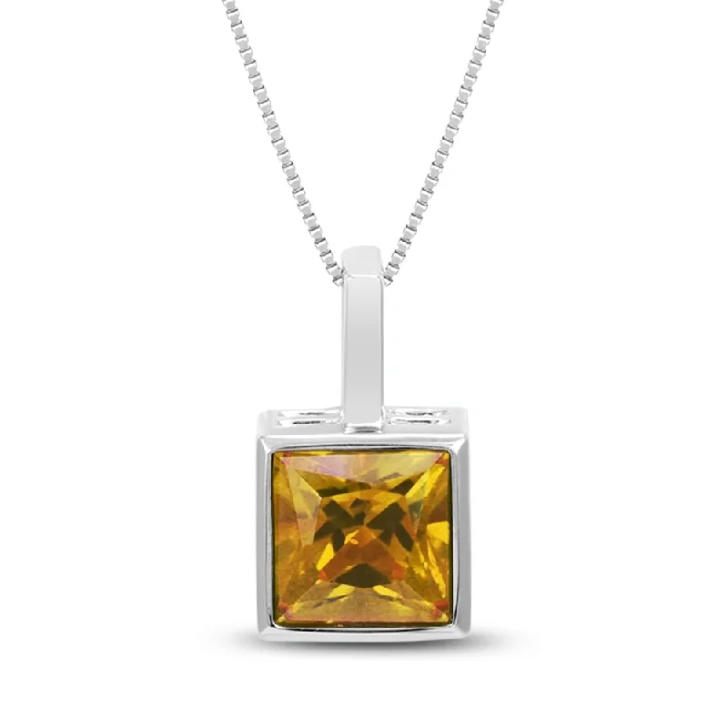 personalized moonstone pendant necklace for mom -Princess Cut Citrine Bezel Set Square Pendant in .925 Sterling Silver