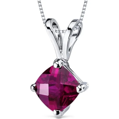 women’s celestial moonstone pendant necklace silver -Ruby Pendant Necklace 14 Karat White Gold Cushion Cut 1.11 Carat