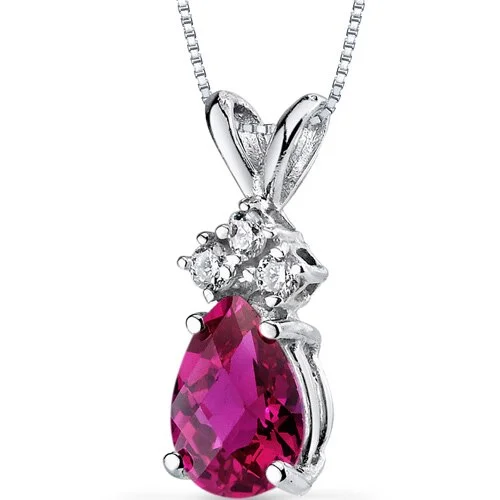 silver pendant necklace with celestial star design -Ruby and Diamond Pendant Necklace 14K White Gold 0.94 Carat Pear Shape