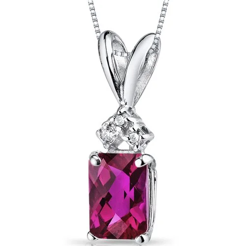 custom engraved pendant necklace for best friend -Ruby and Diamond Pendant Necklace 14K White Gold 1.29 Carats Radiant Cut