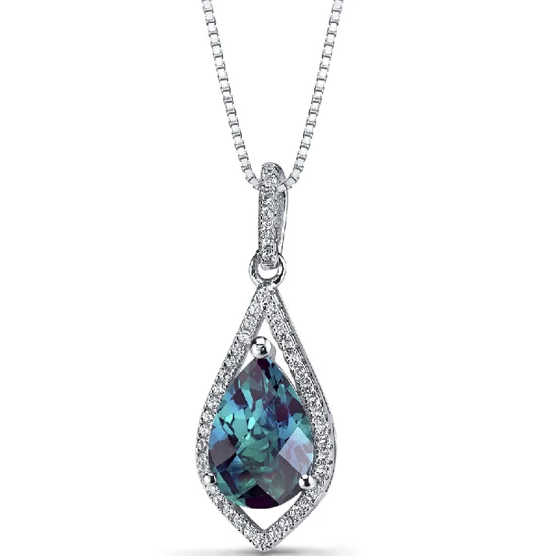 personalized pendant necklace with custom engraving for bride -Simulated Alexandrite Teardrop Pendant Necklace Sterling Silver 3.75 Carats