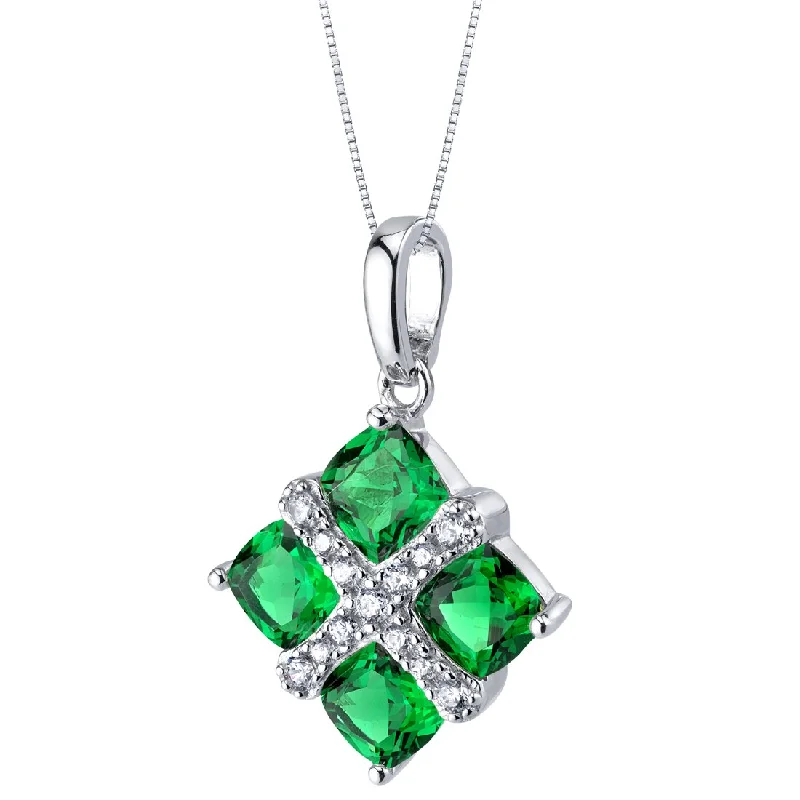 celestial crystal pendant necklace with initials -Simulated Emerald Quad Pendant Necklace in Sterling Silver 1.75 Carats