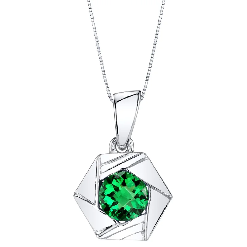 silver pendant necklace with custom gemstone -Simulated Emerald Sterling Silver Cirque Pendant Necklace