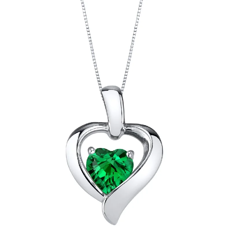 personalized gold pendant necklace with gemstone -Simulated Emerald Sterling Silver Heart in Heart Pendant Necklace