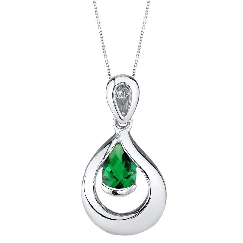 custom gold pendant necklace for wedding gift -Simulated Emerald Sterling Silver Raindrop Pendant Necklace