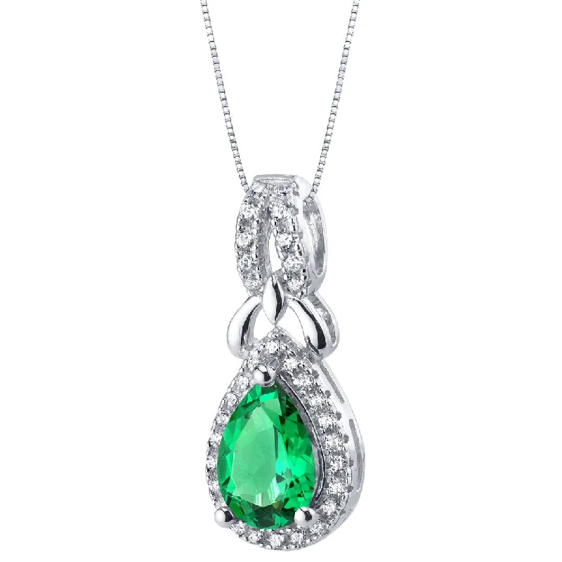 women’s adjustable pendant necklace with charm -Simulated Emerald Sterling Silver Regina Halo Pendant Necklace 1 Carat