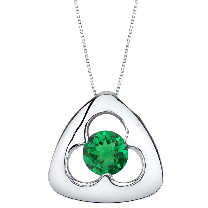 custom pendant necklace with charm for anniversary -Simulated Emerald Sterling Silver Trinity Knot Pendant Necklace