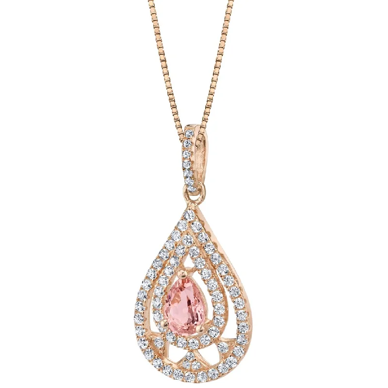 gold pendant necklace with personalized initials -Simulated Morganite Rose-Tone Sterling Silver Divine Pendant Necklace 1 Carat