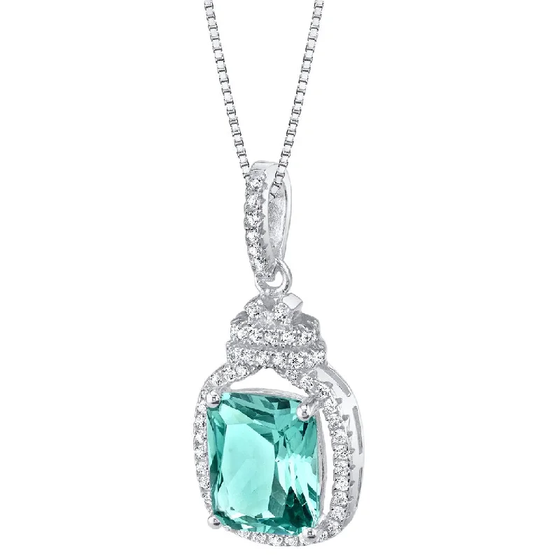 unique pendant necklace with custom engraving -Simulated Paraiba Tourmaline Sterling Silver Glitz Pendant Necklace 3.25 Carats