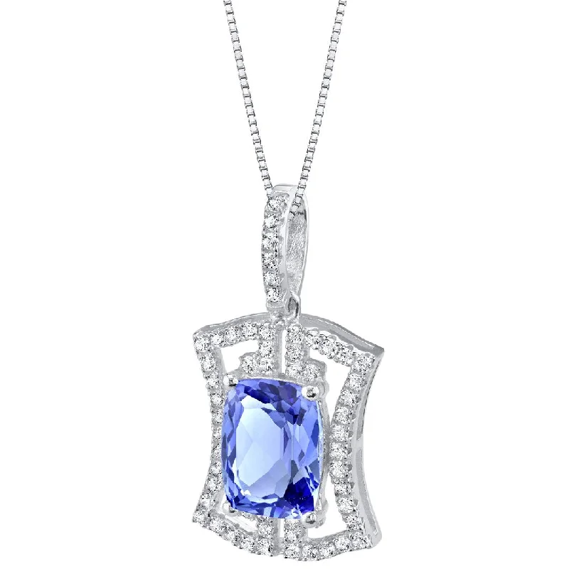 custom pendant necklace with heart-shaped gemstone -Simulated Tanzanite Sterling Silver Art Deco Pendant Necklace 3 Carats