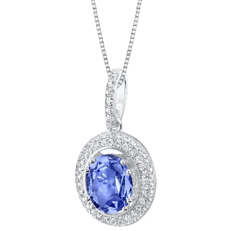 women’s custom bar pendant necklace silver -Simulated Tanzanite Sterling Silver Harmony Pendant Necklace 3 Carats