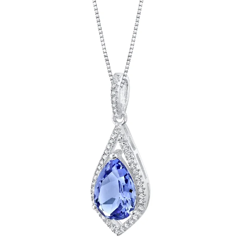 personalized infinity pendant necklace with name -Simulated Tanzanite Sterling Silver Regal Pendant Necklace 3.50 Carats Pear Shape