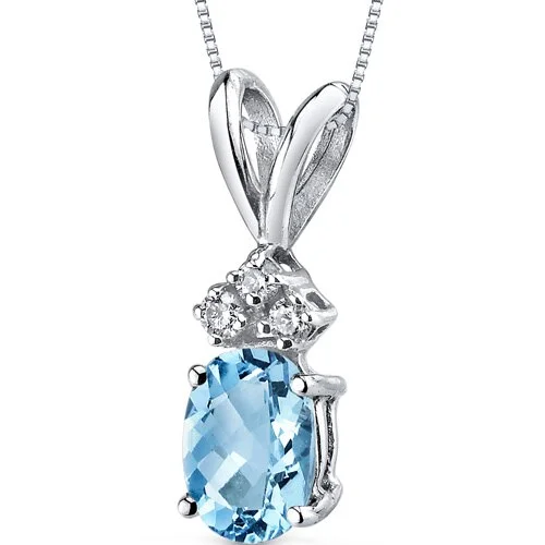 unique personalized pendant necklace for women -Swiss Blue Topaz and Diamond Pendant Necklace 14K White Gold 0.91 Carat Oval