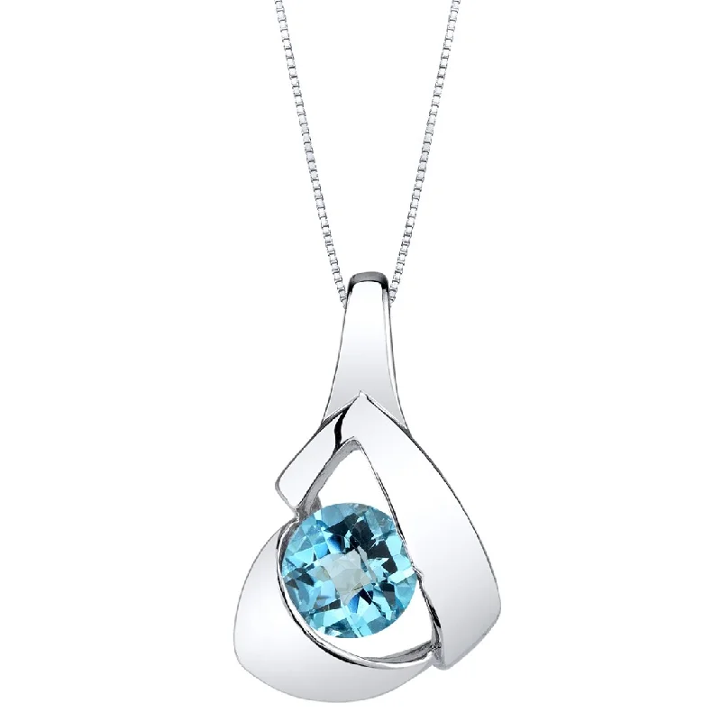 custom gemstone pendant necklace with nameplate -Swiss Blue Topaz Sterling Silver Chiseled Pendant Necklace