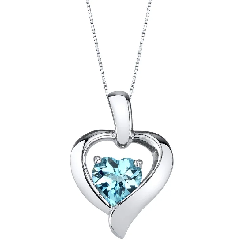 custom silver pendant necklace for mom -Swiss Blue Topaz Sterling Silver Heart in Heart Pendant Necklace