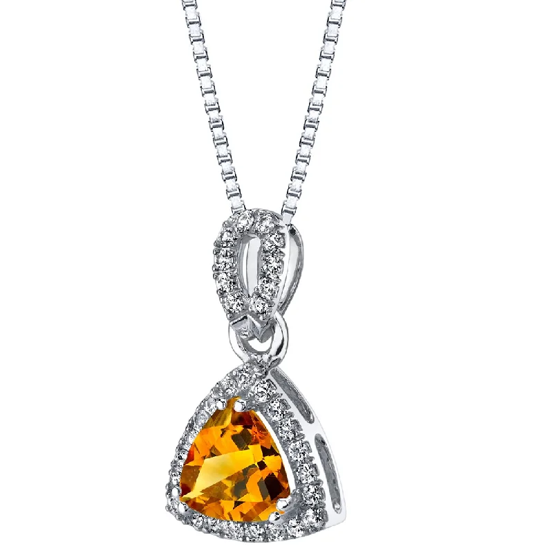 women’s custom pendant necklace with photo -Citrine Halo Pendant Necklace in 14k White Gold 1.50 Carats Trillion-Cut