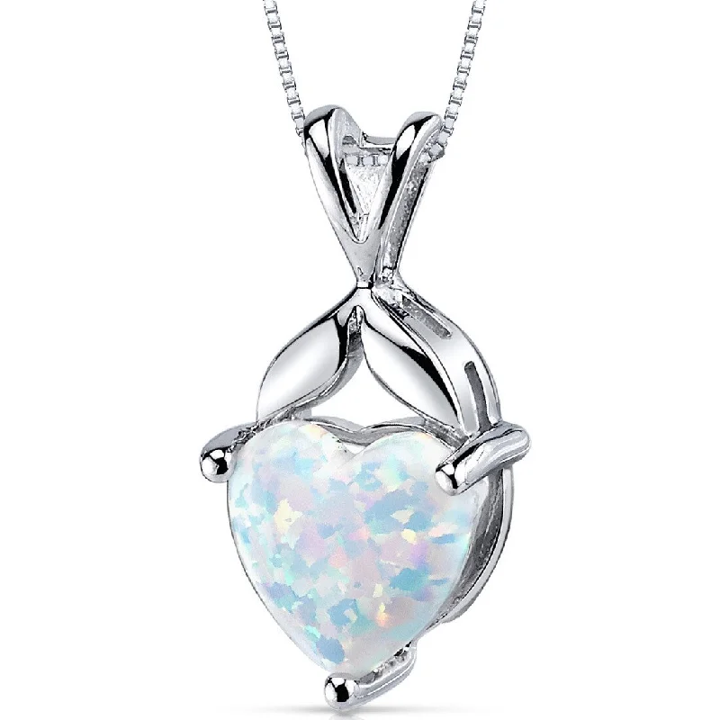 personalized pendant necklace with gemstone and charm -White Opal Pendant Necklace Sterling Silver Heart 2.5 Carats