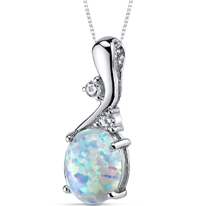 crystal pendant necklace for brides with initials -White Opal Pendant Necklace Sterling Silver Oval 2.5 Carats