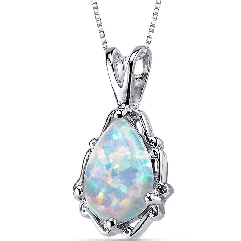 custom crystal pendant necklace for brides -White Opal Pendant Necklace Sterling Silver Pear 1.5 Carats