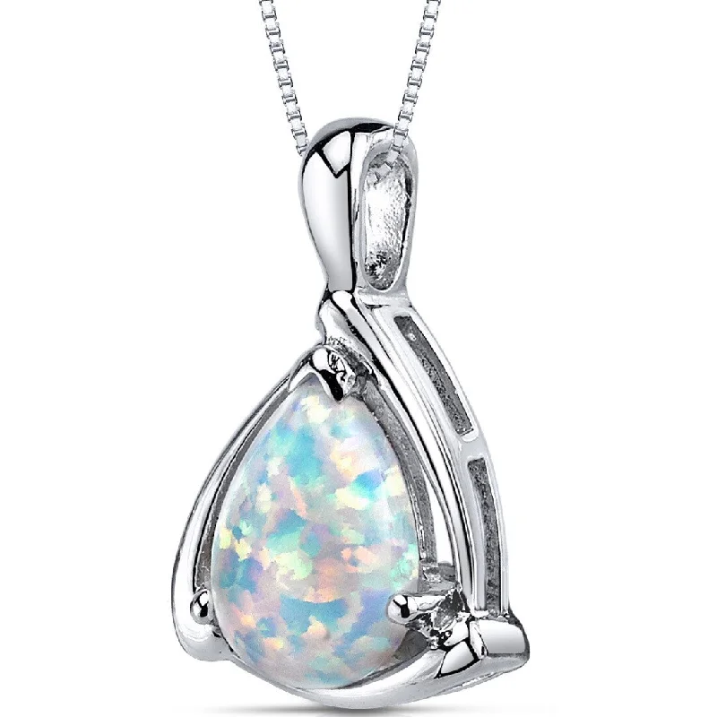 personalized pendant necklace with initials silver -White Opal Pendant Necklace Sterling Silver Pear 1.5 Carats