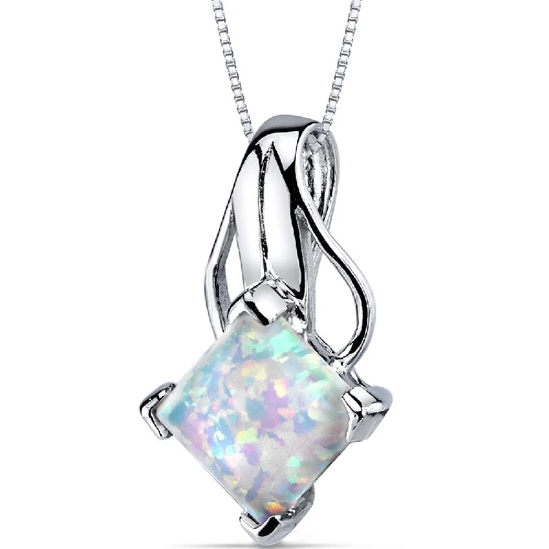 silver pendant necklace with diamond charm -White Opal Pendant Necklace Sterling Silver Princess 2 Carats