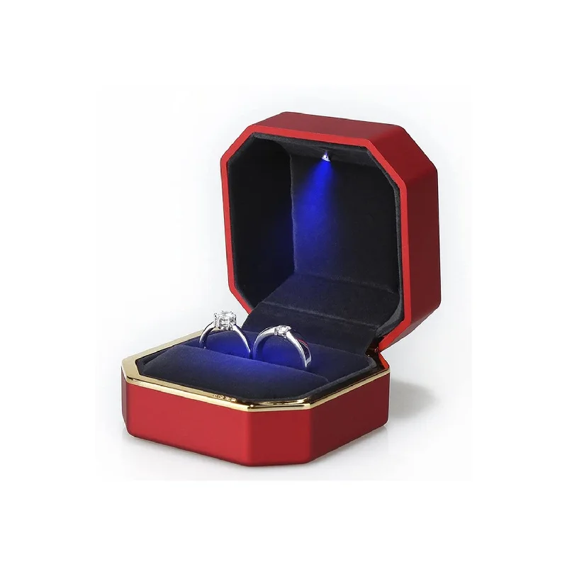 women’s engagement rings with sapphires and rubies for wedding engagement-LED Light Red Ring Box Engagement Ring Case Velvet Jewelry Gift Box Case Ring Holder