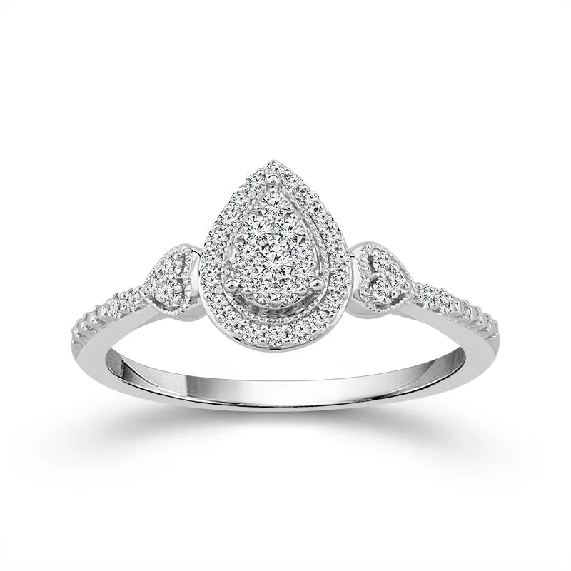 women’s rings with sapphires and rubies for wedding rings for men-10K White Gold Pear Diamond Cluster Engagement Ring