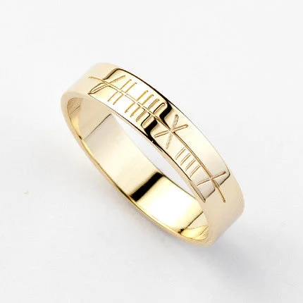 custom wedding bands for men with diamonds and rubies-Ogham Gold Ring - Narrow