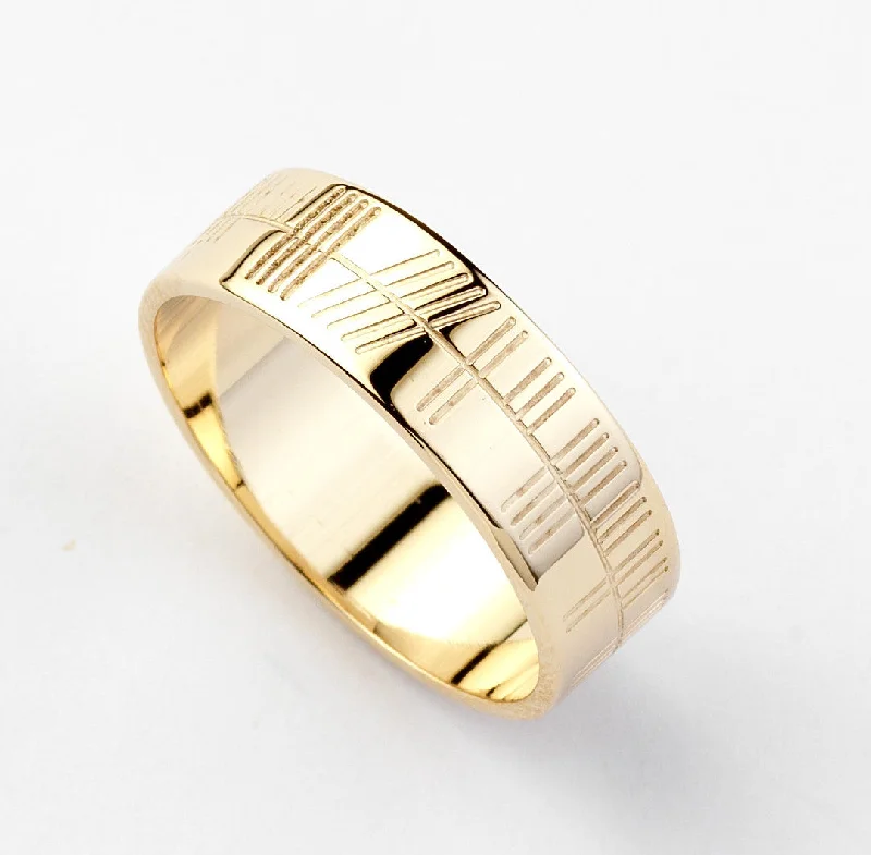 women’s rings with sapphires and emeralds for engagement-Ogham Gold Ring - Wide