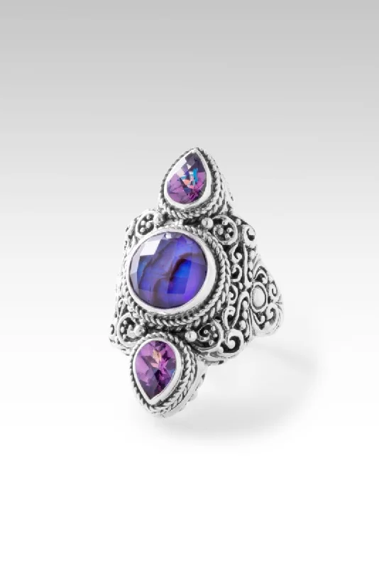 vintage wedding rings with sapphires and diamonds for engagement-Regal Devotion Ring II™ in Royal Purple Abalone Quartz Triplet