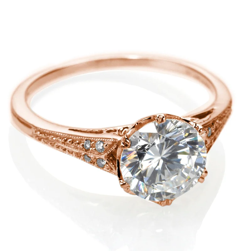 women’s engagement rings with diamonds and rubies for men-Rose Gold Vintage Engagement Ring