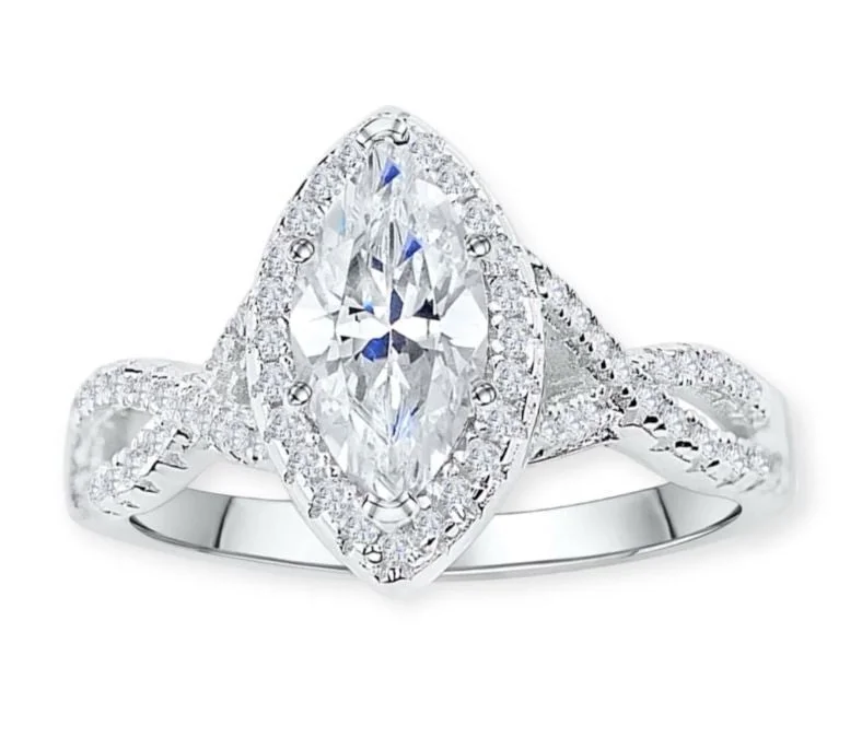 platinum rings for men with sapphires for wedding engagement-Sade Marquis Cut CZ Engagement Ring in 925 Sterling Silver