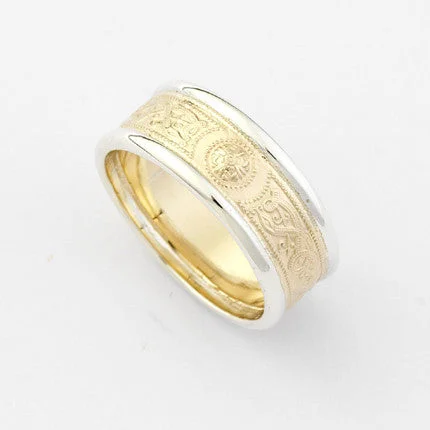 women’s custom rings with sapphires and rubies for engagement bands-Tara Narrow Yellow Gold Ring with White Gold Trims