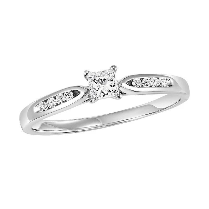 women’s wedding bands with sapphires and rubies for wedding bands-14K White Gold Diamond Engagement Ring 1/4 ct with Princess Cut Center