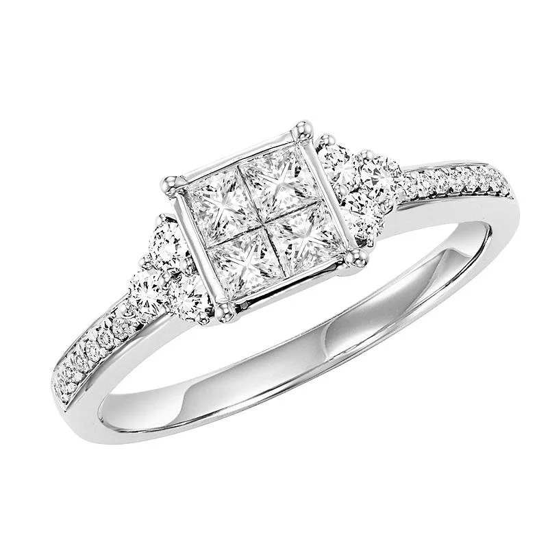 women’s platinum rings with diamonds for engagement rings-14K White Gold Diamond Engagement Ring 5/8 ctw - with Quad-Diamond Head